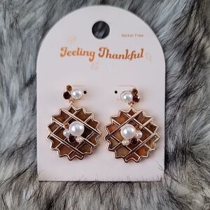Gold and Pearl  Thanksgiving Pie Earrings